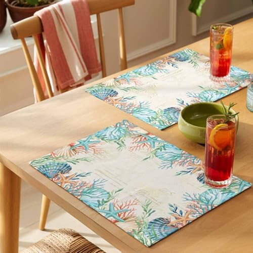 Placemats Set of 8, Beige Coastal Woven Placemat, Linen Place Mats for