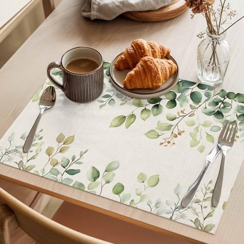 Placemats Set of 8, Eucalyptus Woven Placemat, Linen Place Mats for