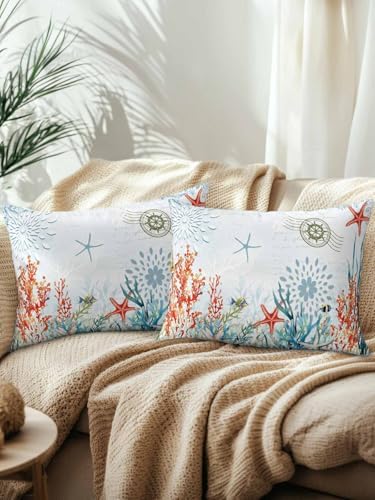 12x20 Outdoor Pillows Set of 2, Coastal Blue Waterproof Throw Pillow