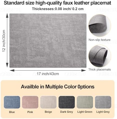UnivoColors Faux Leather Placemat Set of 6,17" × 12" Double-Sided