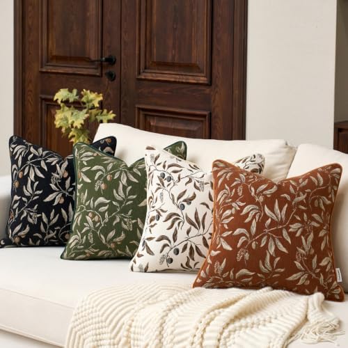 FANAMI Beige Floral Throw Pillow Covers 20x20 Inch Set of 2 Vintage