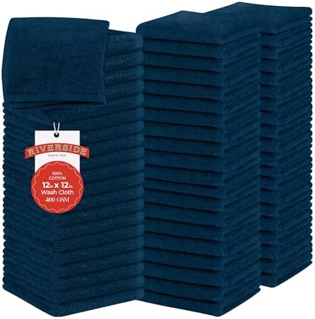 RIVERSIDE 60-Pack Cotton Washcloths – Soft & Absorbent Face Towels