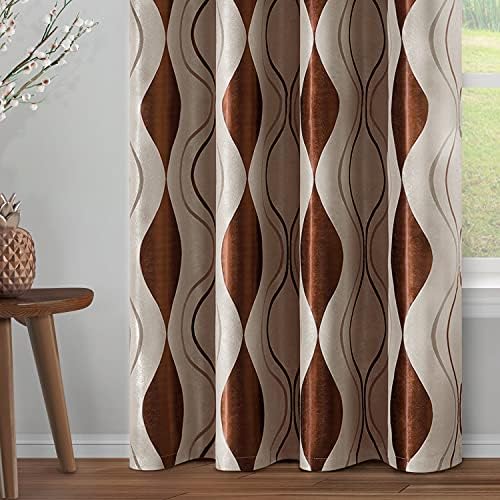 HOMEIDEAS Wave Room Darkening Curtains 52 X 96 Inch Length Brown and