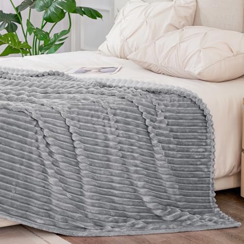BEDELITE 3D Ribbed Jacquard Grey King Size Blankets for Bed, 108x90