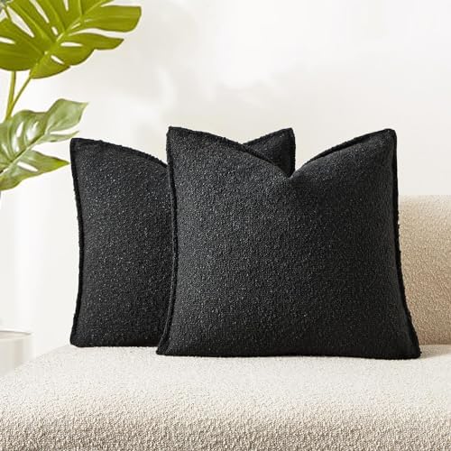 Black 18x18 Boucle Textured Throw Pillow Covers Set of 2 for Couch