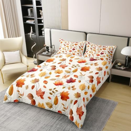 Manfei Maple Leaves Girls Bedding Set Twin Size 100% Cotton, Autumn