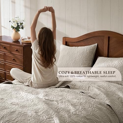 WDCOZY Beige 100% Cotton Quilt Queen Size Bedding Sets with 2 Pillow
