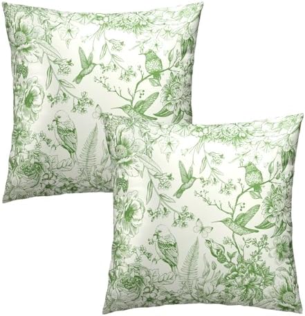 Vintage Floral Throw Pillow Covers 22x22 Inch, Set of 2 Green White