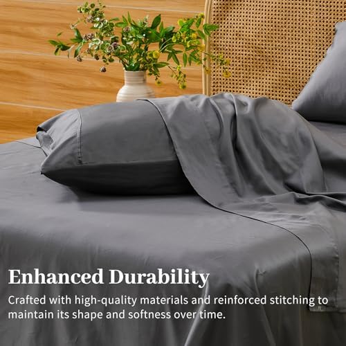 4-Piece Cotton Bed Sheet Set, Dark Grey, 16" Deep Pocket – King