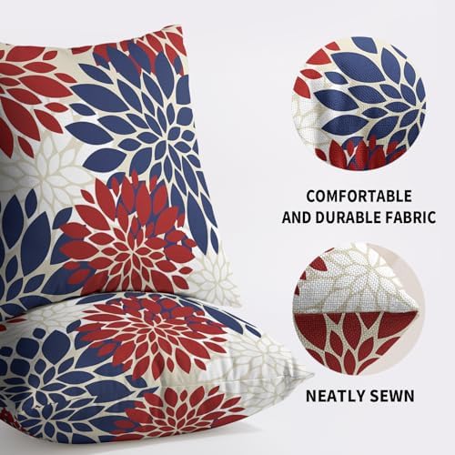 4th of July Blue Red White Pillow Covers 20X20 Inch Set of 2, Modern