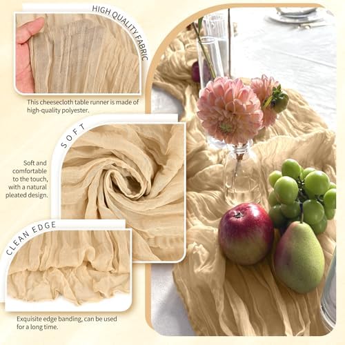 10 Pack Beige Cheesecloth Table Runner Wedding Birthday Table Decor