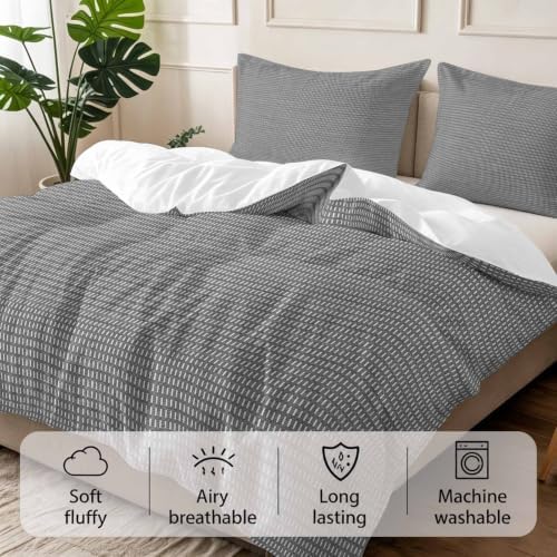 3 Pieces Bedding Set Queen Size, Grey Abstract Art Soft Duvet Covers