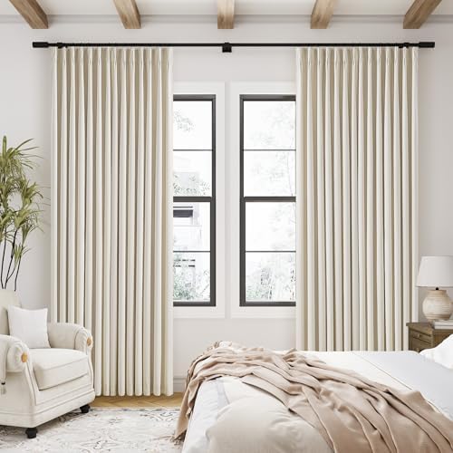 Cream Beige Pinch Pleated 120 Inch Curtains High Ceiling Linen