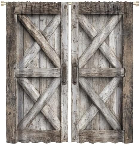 Simple Wood Blackout Window Curtain Panels, Brown Door Rod Pocket