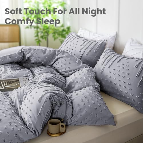 Sophia & William Microfiber Boho Tufted Duvet Cover Set, Queen, 3 PCS