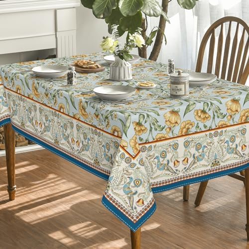 Horaldaily Floral Bordered French Square Tablecloth, 60x60 Inch