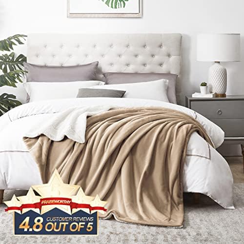 Walensee Sherpa Blanket (Throw Size 50”x60” Taupe tan), Super Soft