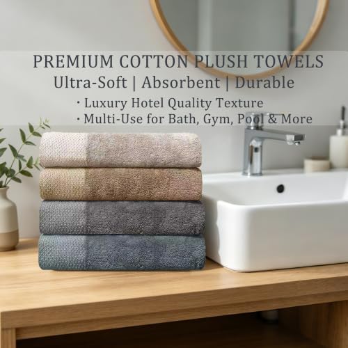 100% Cotton Bath Towels Set of 4, 28 x 56 Inch Large Bath Towels, 400