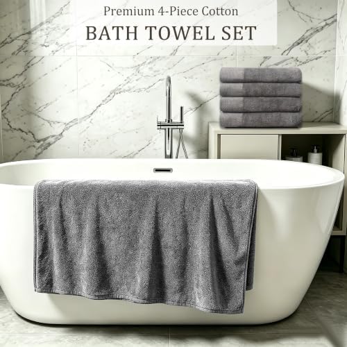 100% Cotton Bath Towels Set of 4, 28 x 56 Inch Large Bath Towels, 400