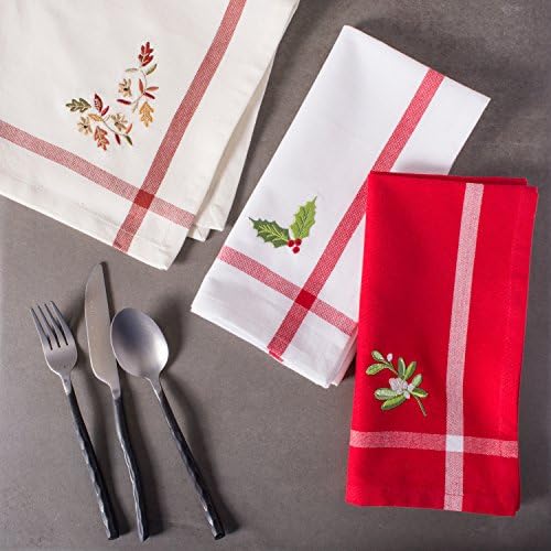Embroidered Mistletoe 100% Cotton Oversized Napkin for Holidays
