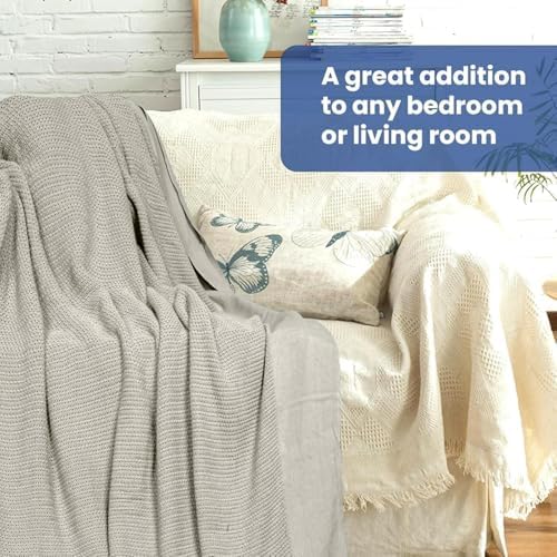 100% Cotton Open Weave Blanket Twin – Breathable All Season – Oatmeal