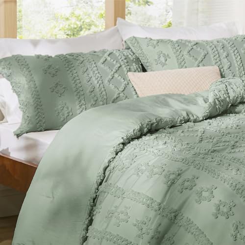 Bedsure Boho Comforter Set California King, Bedroom Bedding Set Sage