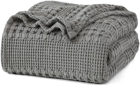 PHF Lightweight 100% Cotton Waffle Blanket for Bed, King, Dark Grey