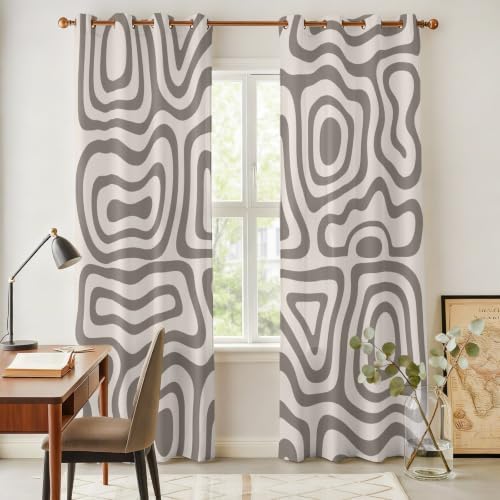 Abstract Stripes Window Curtains Panels with Silver Grommet,Modern