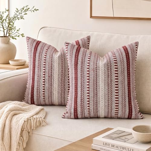 AVOIN colorlife Burgundy Boho Decorative Throw Pillow Covers Set of 2