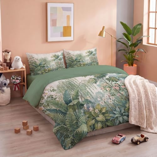 Plants Landscape Reversible Sage Green Duvet Cover Set Queen Size