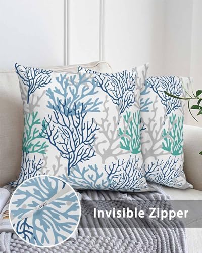 Marine Blue Teal Gray Sea Coral Outdoor Decorative Pillow Set of