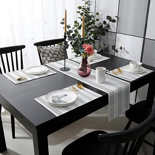 Geometric Stripes Table Mats Set of 4 With Table Runner 90 Inches