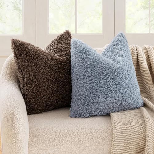 18" X 18" Neutral Faux Fur Pillow Case Boucle Decoration Long Plush