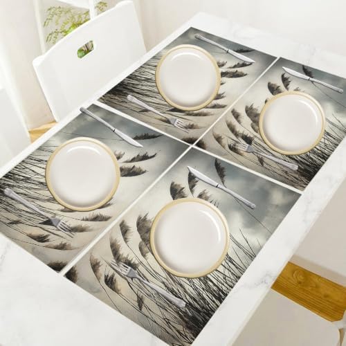 Reed Cotton Linen Placemats - Set of 8 Grey Table Mats for Dining
