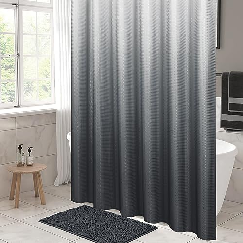 Grey Ombre Luxury Weighted Textured Fabric Shower Curtain Hotel,72x72