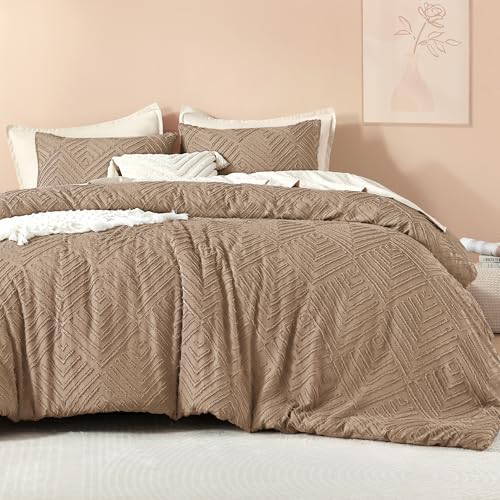 Litanika California King Comforter Set, 3 Pcs Taupe Tufted Boho