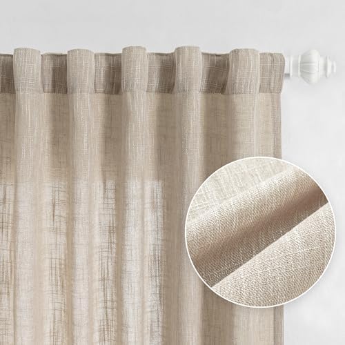 MYSKY HOME Cotton Curtains for Living Room Farmhouse Semi Sheer Light