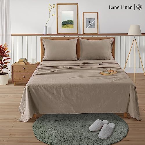 LANE LINEN 100% Cotton Twin XL Flannel Sheet Set - Soft Warmth - Taupe
