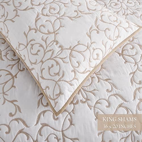 Querencia Cotton Quilt King Size - Embroidered Beige Quilt Tan Cotton