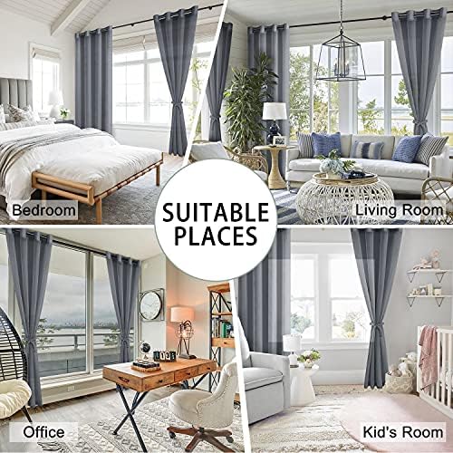 Hiasan Sheer Curtains 96 Inches Long with Tiebacks, Dark Grey, 2