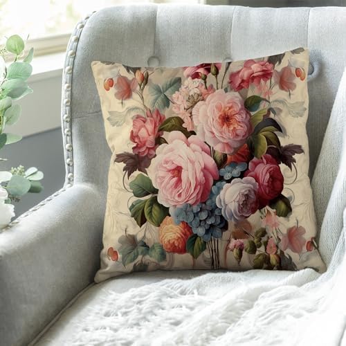 French Country Rose Throw Pillow Covers Pack of 2 Vintage Floral Plant