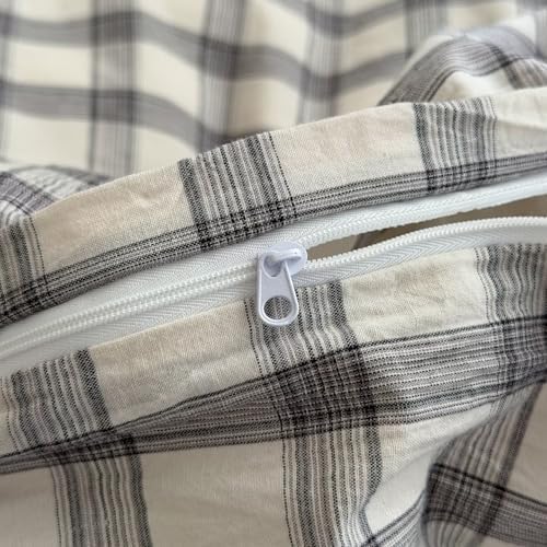 Mucalis Grey White Gingham Plaid Duvet Cover Queen 100% Washed Cotton