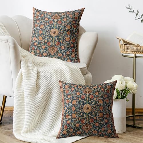 Vintage Floral Pillow Covers 18x18 Set of 2 Modern Botanical Print