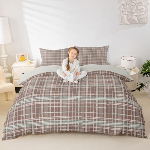 Homewish Buffalo Plaid Kids Duvet Cover Set King Size,Geometric