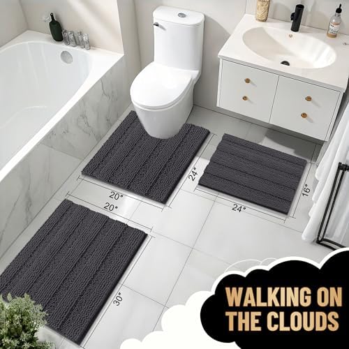 OLANLY Chenille Bathroom Rugs Sets 2 Piece, Bath Mat Set