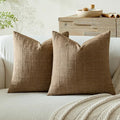 FEVERQIYI Set of 2 22x22 Brown Cotton Linen Plaid Pillow Covers