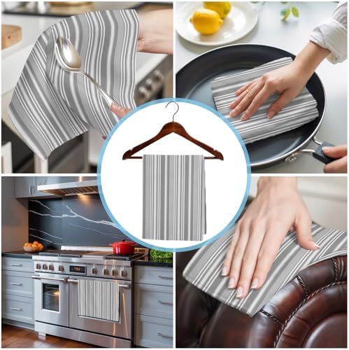 Grey Kitchen Towels Set of 4, Absorbent Microfiber Soft Dish Hand Tea