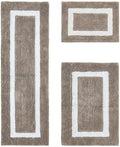Cotton Tufted Beige White Bathroom Rugs Sets 3 Piece