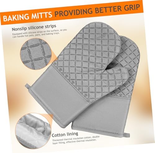 Oven Mitts Set for Baking, Cotton Silicone Heat Protective Gloves