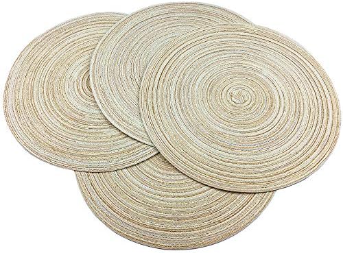 WAZAIGUR 14inch Round Placemats Set of 4 Table Mats, Cream with Golden